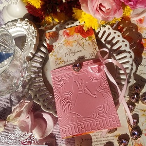 Virágos esküvői meghívó szív kristály medállal és táncoló jegyespárral, Esküvő, Meghívó & Kártya, Meghívó, Fotó, grafika, rajz, illusztráció, MESKA