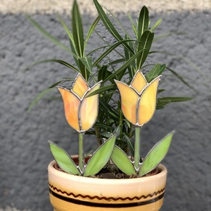 Üveg Tulipán - Fényáteresztő színes üveg - Tiffany - Sárga - otthon & életmód - dekoráció - dísztárgy - Meska.hu