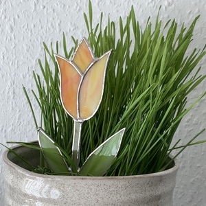 Üveg Tulipán - Fényáteresztő színes üveg - Tiffany - Sárga - Meska.hu