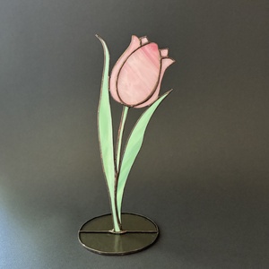 Rózsaszín üveg tulipán - Meska.hu