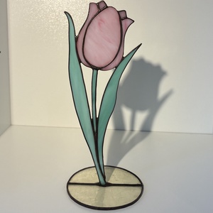 Rózsaszín üveg tulipán 2 - otthon & életmód - dekoráció - asztal és polc dekoráció - díszüveg - Meska.hu