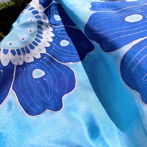 Kék indiai mintás kézzel festett  selyemkendő sál, Ruha & Divat, Sál, Sapka, Kendő, Kendő, Selyemfestés, MESKA