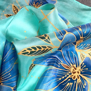 Menta kék kézzel festett selyemkendő sál - ruha & divat - sál, sapka, kendő - kendő - Meska.hu