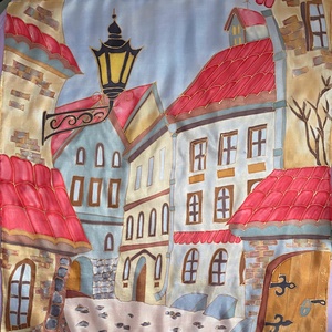  Mediterrán utcai kép kézzel festett selyemkendő sál - Meska.hu
