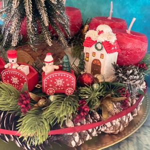 Kisvonatos Adventi koszorú asztaldísz - karácsony - adventi díszek - adventi koszorú - Meska.hu