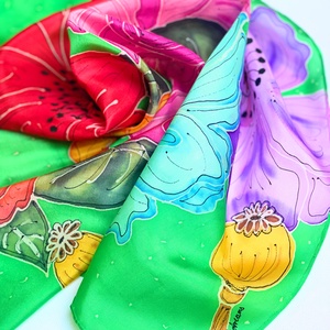 Rózsás  kézzel festett selyemkendő sál, Ruha & Divat, Sál, Sapka, Kendő, Kendő, Selyemfestés, MESKA