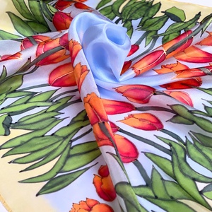Tulipános mező kézzel festett selyemkendő sál - ruha & divat - sál, sapka, kendő - kendő - Meska.hu