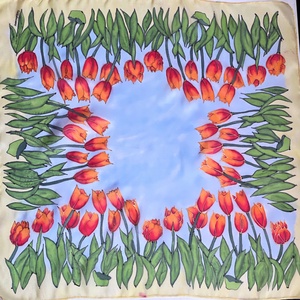 Tulipános mező kézzel festett selyemkendő sál - ruha & divat - sál, sapka, kendő - kendő - Meska.hu