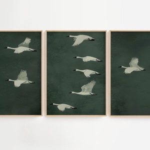 Zöld hátteres repülő darvak poszter � természet ihlette, harmonikus falikép, 42�30 cm - otthon & életmód - dekoráció - kép & falikép - poszter - Meska.hu