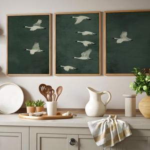 Zöld hátteres repülő darvak poszter � természet ihlette, harmonikus falikép, 42�30 cm - otthon & életmód - dekoráció - kép & falikép - poszter - Meska.hu