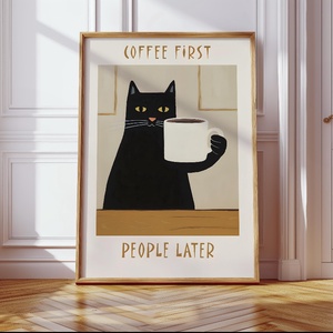 Coffee First macskás poszter � hangulatos kávés falikép, 42�30 cm, Otthon & Életmód, Dekoráció, Kép & Falikép, Poszter, , MESKA