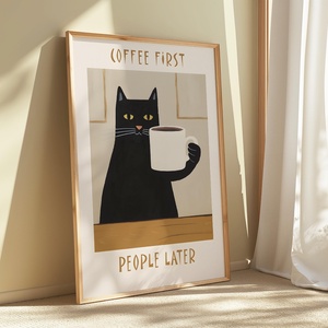 Coffee First macskás poszter � hangulatos kávés falikép, 42�30 cm - otthon & életmód - dekoráció - kép & falikép - poszter - Meska.hu
