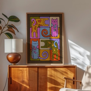 Színes macskás falikép � vidám, modern dekoráció, 42�30 cm, Otthon & Életmód, Dekoráció, Kép & Falikép, Poszter, , MESKA