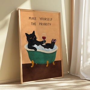 �Make Yourself the Priority macskás falikép � inspiráló, modern dekor, 42�30 cm - Meska.hu