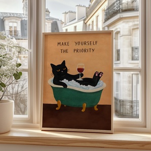 �Make Yourself the Priority macskás falikép � inspiráló, modern dekor, 42�30 cm - otthon & életmód - dekoráció - kép & falikép - poszter - Meska.hu