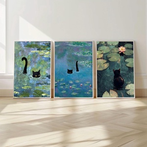 3 db-os macskás falikép szett � modern, összeillő dekoráció, 42�30 cm/db - Meska.hu