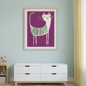 Lila hátteres macskás poszter � modern, hangulatos falikép, 42�30 cm, Otthon & Életmód, Dekoráció, Kép & Falikép, Poszter, , MESKA