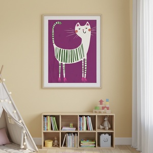 Lila hátteres macskás poszter � modern, hangulatos falikép, 42�30 cm - otthon & életmód - dekoráció - kép & falikép - poszter - Meska.hu