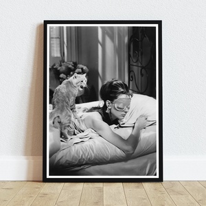 Audrey Hepburn macskás poszter � vintage fekete-fehér falikép, 42x30cm, Otthon & Életmód, Dekoráció, Kép & Falikép, Poszter, , MESKA