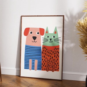 Aranyos kutya és macska poszter � kedves, barátságos falikép, 42x30cm, Otthon & Életmód, Dekoráció, Kép & Falikép, Poszter, , MESKA
