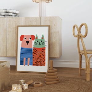 Aranyos kutya és macska poszter � kedves, barátságos falikép, 42x30cm - otthon & életmód - dekoráció - kép & falikép - poszter - Meska.hu