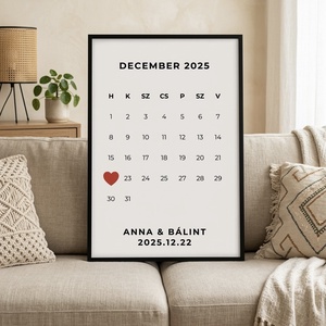 Egyedi dátumos esküvői falikép � személyre szabott naptár poszter (A3 / A4), Esküvő, Dekoráció, Helyszíni dekor, Fotó, grafika, rajz, illusztráció, MESKA
