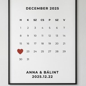 Egyedi dátumos esküvői falikép � személyre szabott naptár poszter (A3 / A4) - esküvő - dekoráció - helyszíni dekor - Meska.hu