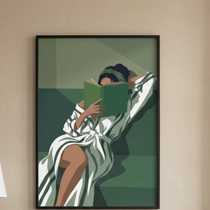 Olvasó lány falikép � zöld, nyugodt hangulatú poszter 42�30 cm, Otthon & Életmód, Dekoráció, Kép & Falikép, Poszter, Papírművészet, Fotó, grafika, rajz, illusztráció, MESKA