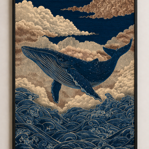 Bálna a hullámok között falikép � művészi, vintage hangulatú poszter, 42 � 30 cm - Meska.hu