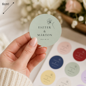 Esküvői névre szóló matrica � kör alakú, több színben � 4 cm / 6 cm � egyedi név és dátum, Esküvő, Emlék & Ajándék, Köszönőajándék, Fotó, grafika, rajz, illusztráció, Papírművészet, MESKA