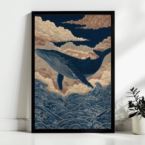 Bálna a felhők között poszter � japán stílusú, művészi falikép, 42�30 cm - Meska.hu