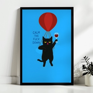 Calm down léggömbös macskás poszter � humoros, kék falikép, 42�30 cm - Meska.hu