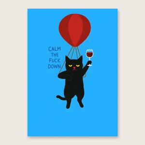 Calm down léggömbös macskás poszter � humoros, kék falikép, 42�30 cm - otthon & életmód - dekoráció - kép & falikép - poszter - Meska.hu