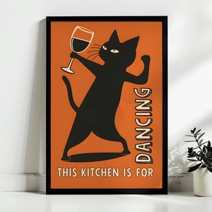 This kitchen is for dancing macskás poszter � vidám konyhai falikép, 42�30 cm - Meska.hu