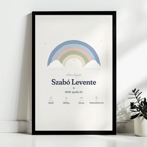 Szivárványos babaposzter névvel és születési adatokkal � személyre szabott, 40�30 cm - baba - mama - babaszoba dekoráció - babaposzter - Meska.hu