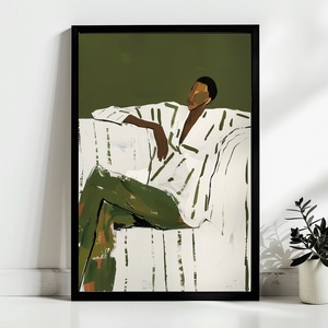 Zöld elegancia poszter � modern festményszerű férfialak, minimalista falikép, 42�30 cm - Meska.hu