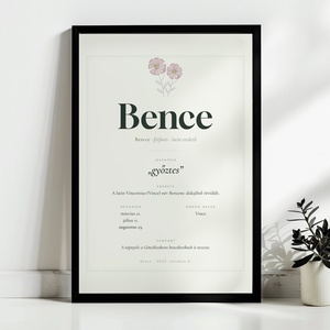 A neved jelentése � névjelentés poszter névnappal és születési virággal, személyre szabott, 40�30 cm - baba - mama - babaszoba dekoráció - babaposzter - Meska.hu