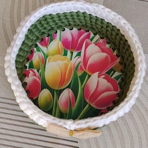 Horgolt kosár 15x15 cm - otthon & életmód - dekoráció - asztal és polc dekoráció - dekorációs tál, tartó - Meska.hu