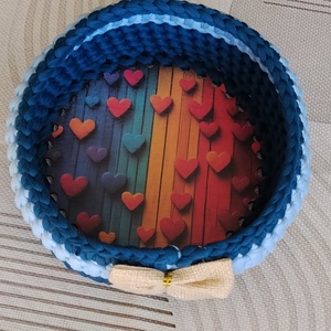 Horgolt kosár 15x15 cm - otthon & életmód - dekoráció - asztal és polc dekoráció - dekorációs tál, tartó - Meska.hu