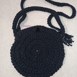 Sötétkék pamut zsinórfonalból horgolt cross-body táska - táska & tok - kézitáska & válltáska - válltáska - Meska.hu