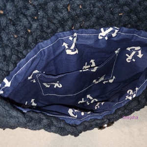 Sötétkék pamut zsinórfonalból horgolt cross-body táska - táska & tok - kézitáska & válltáska - válltáska - Meska.hu