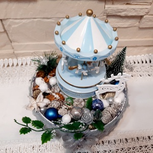Karácsonyi asztaldísz zenélő körhintával,kék színű  - otthon & lakás - dekoráció - Meska.hu