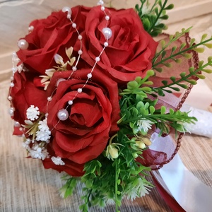 Örökcsokor, sötét piros - esküvő - menyasszonyi- és dobócsokor - Meska.hu