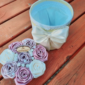 Pénzátadó doboz szaténvirággal díszítve ,mályva ,rose gold,ekrü színű  - esküvő - emlék & ajándék - szülőköszöntő ajándék - Meska.hu