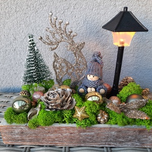 Karácsonyi asztaldísz világító kandelláberrel  - karácsony - adventi díszek - adventi koszorú - Meska.hu