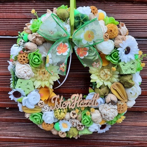 Ajtódísz sárga, fehér, zöld színű  29cm - Meska.hu