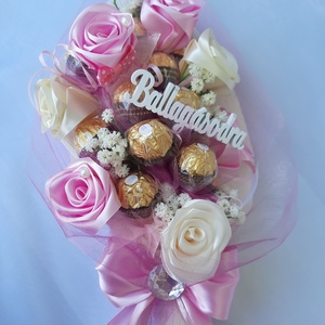 Rocher csokor,kézi készítésű szaténrózsákkal elegáns ,egyedi,különleges - otthon & életmód - dekoráció - Meska.hu