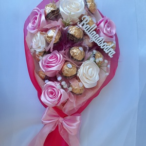 Rocher csokor,kézi készítésű szaténrózsákkal elegáns ,egyedi,különleges - otthon & életmód - dekoráció - Meska.hu