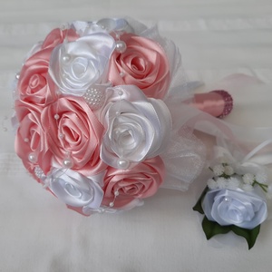  Púder rózsaszín-fehér színű örökcsokor, Esküvő, Menyasszonyi- és dobócsokor, Virágkötés, Mindenmás, MESKA