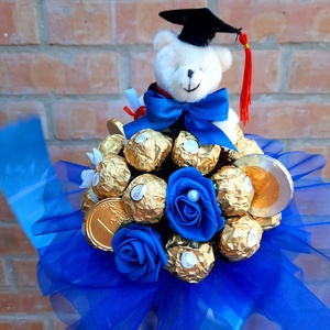 Rocher csokor diplomasapis macival, Otthon & Életmód, Dekoráció, Virágdekoráció, Virágcsokor, Virágkötés, Mindenmás, MESKA